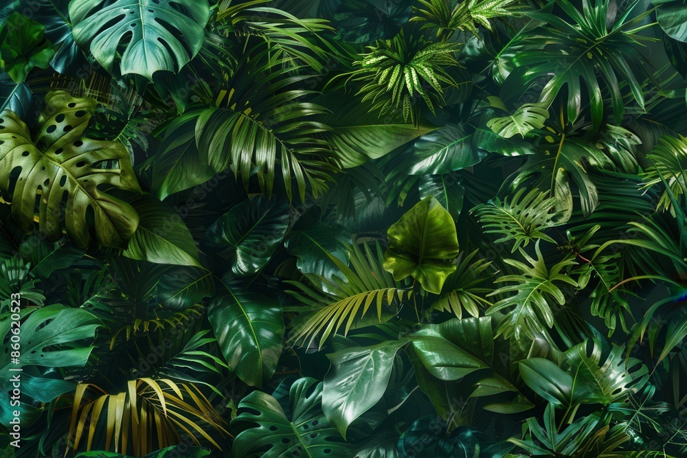 Fototapeta premium A dense and vibrant tropical rainforest canopy, showcasing the beauty and diversity of nature. Generative AI