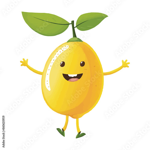 a happy Lemon cartoon character with arms and legs on white background