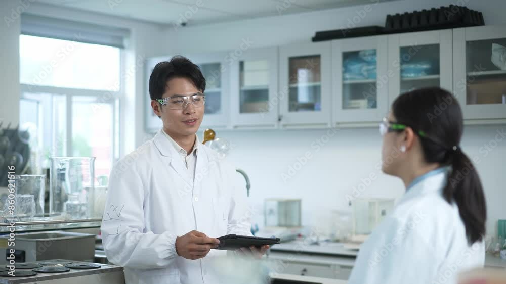 doctor coworking with tablet in lab