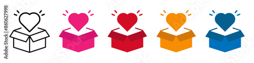Set of open gift box with heart shape greeting celebration of Christmas and birthday party . Vector illustration.