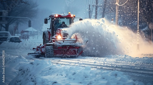 Winter road maintenance  snow blower vehicle clears heavy snowfall with efficiency