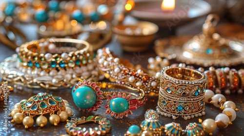 Beautifully crafted traditional jewelry from various cultures, displayed on a festive table for Friendship Day celebrations. © saadulhaq