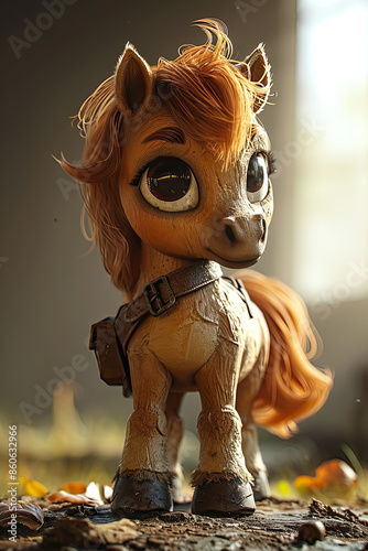 Brown pony character in 3D.
