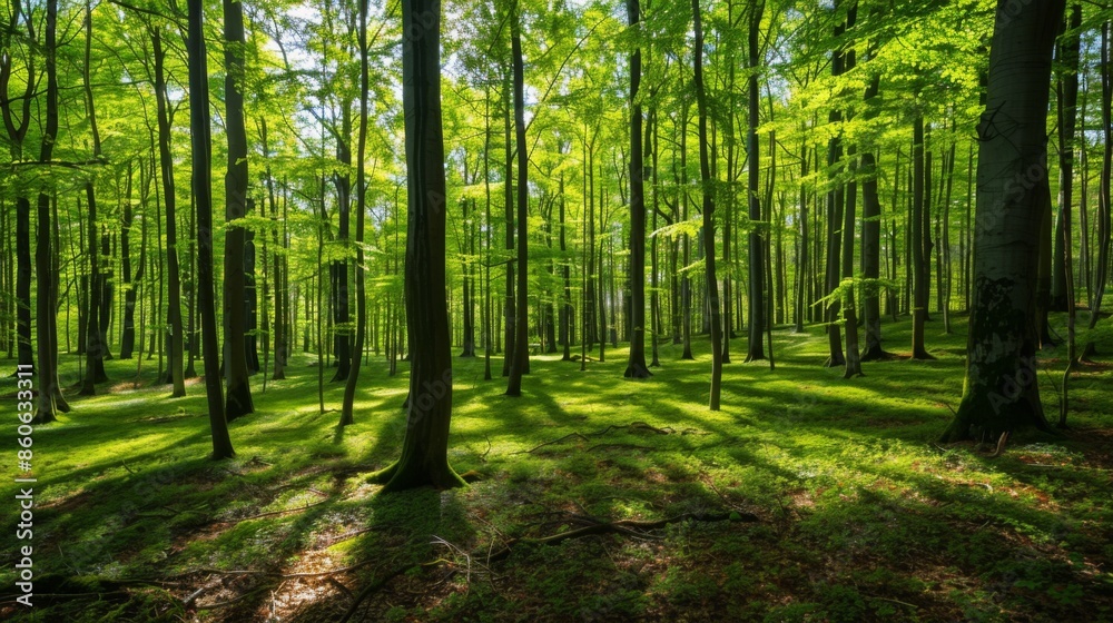 A bright and sunny forest scene with tall trees and a lush green carpet of plants covering the forest floor, creating a lively and inviting outdoor setting in nature. A bright and sunny forest scene with tall trees and a lush green carpet of plants covering the forest floor, creating a lively and inviting outdoor setting in nature.