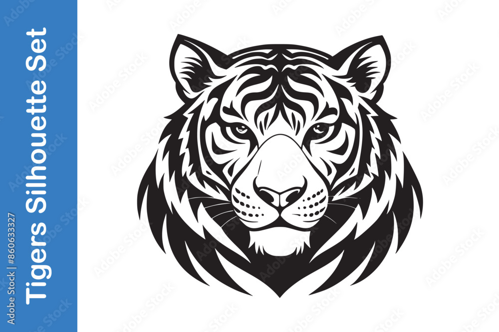 Tigers Silhouette Set with editable vector collections. Tigers Silhouette Set with editable vector collections.