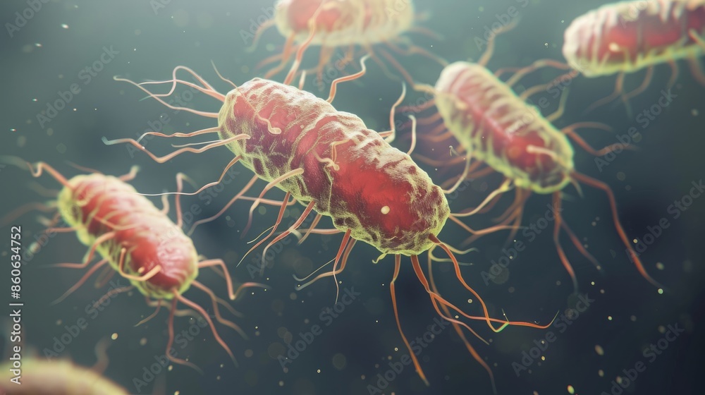 Magnified Salmonella bacteria causing typhoid and diarrheal illnesses