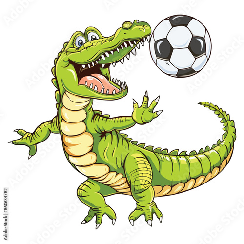 vector Cute crocodile playing football