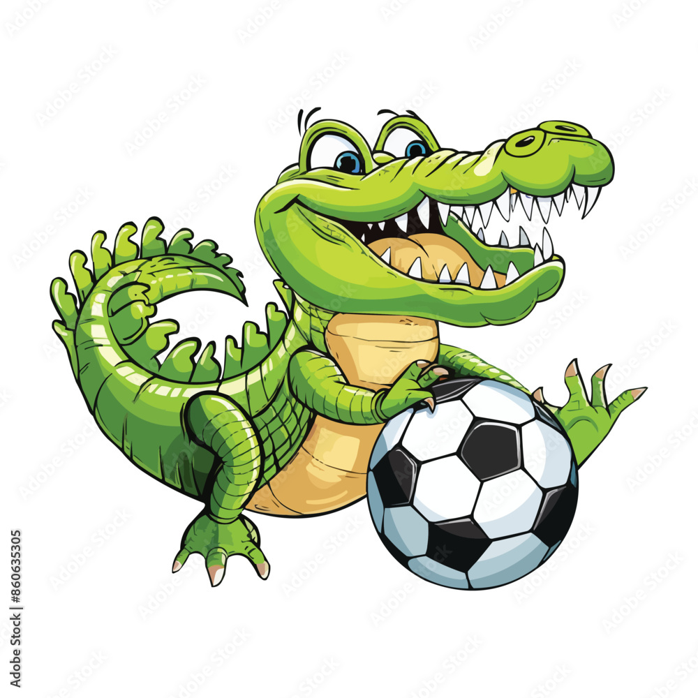 Fototapeta premium vector Cute crocodile playing football