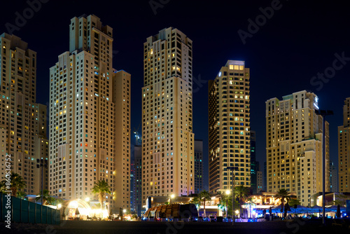 architectural landscape in Dubai Marina at night