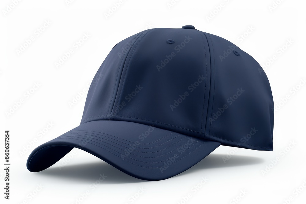 Classic navy blue baseball cap displayed in side view on a clean white background Classic navy blue baseball cap displayed in side view on a clean white background