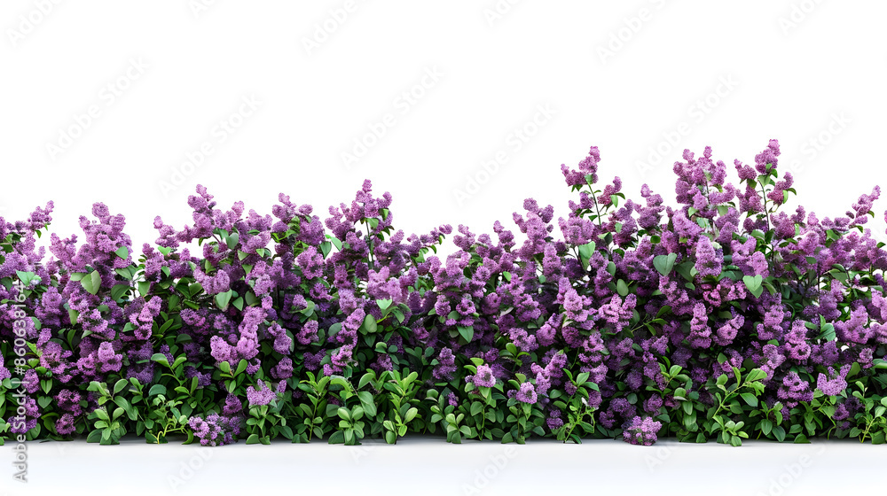 Flower Hedge isolated on white background Garden design Lilacs flowers and green plants for landscaping High quality cutout for professional composition : Generative AI Flower Hedge isolated on white background Garden design Lilacs flowers and green plants for landscaping High quality cutout for professional composition : Generative AI