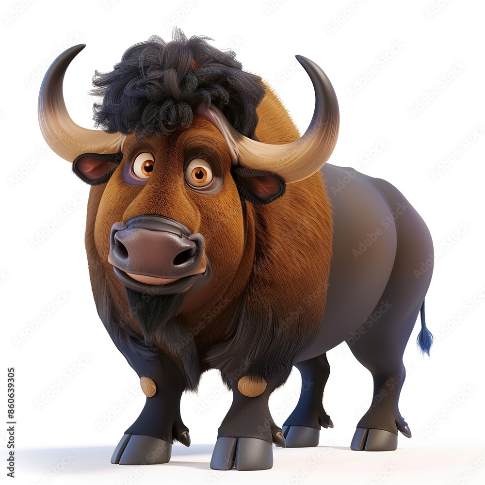 Buffalo 3D cartoon isolated whitebackground