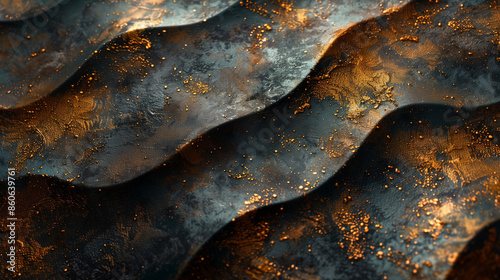 Abstract luxury elegant texture. Deep color and Gold waves background. Golden wave elements and particles. Template poster invitation flyer banner email header. Horizontal. Generative Ai content