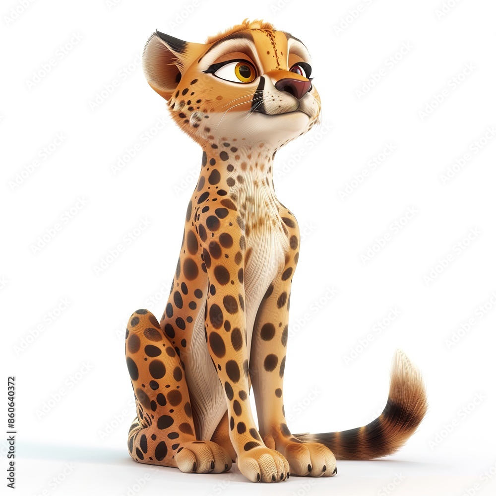 Fototapeta premium Cheetah 3D cartoon isolated whitebackground