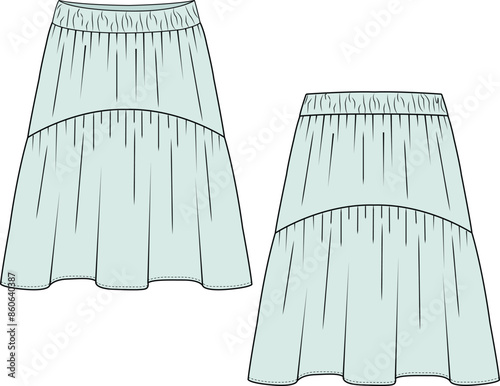 WOMEN AND GIRLS BOTTOM WEAR KNEE LENGTH SKIRT FRONT AND BACK VECTOR ILLUSTRATION