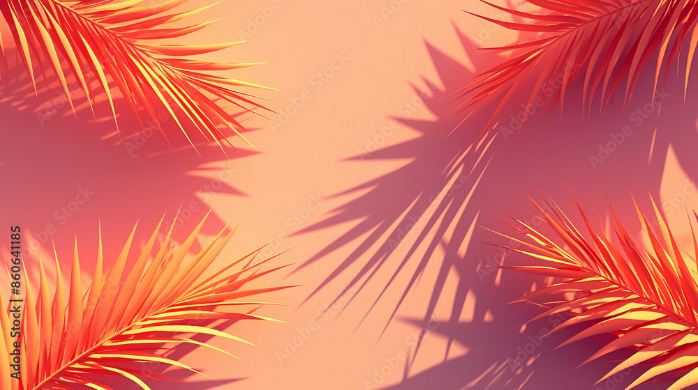 Palm fronds and shadows on a peach background Palm fronds and shadows on a peach background