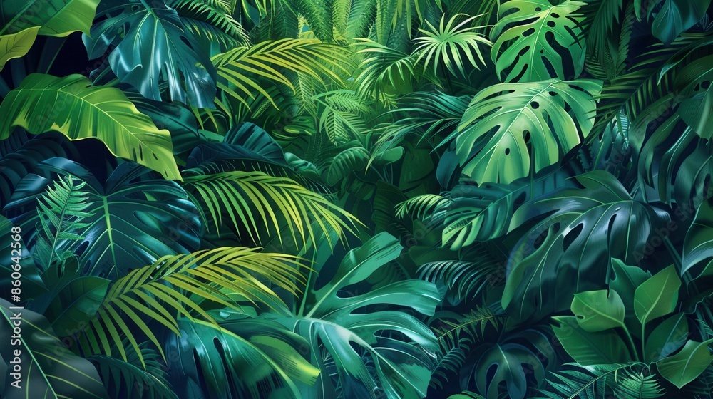 A close-up view of vibrant green foliage in a dense tropical rainforest. Generative AI A close-up view of vibrant green foliage in a dense tropical rainforest. Generative AI