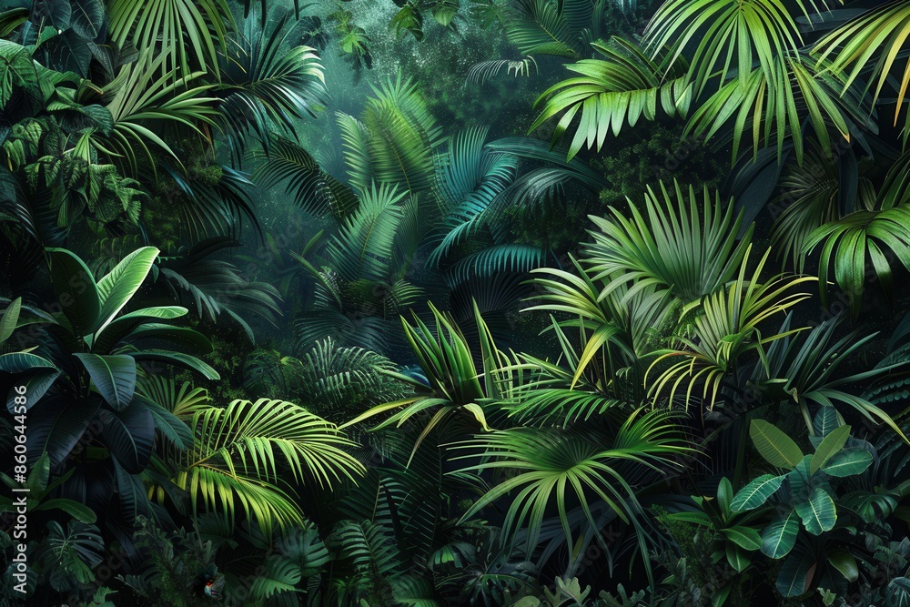 A vibrant green tropical rainforest canopy, teeming with life. Generative AI A vibrant green tropical rainforest canopy, teeming with life. Generative AI