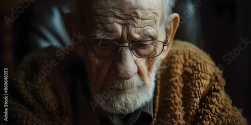 Elderly widower coping with loss seeking strength amid grief and health issues. Concept Coping with Loss, Seeking Strength, Elderly Widower, Grieving Process, Health Challenges