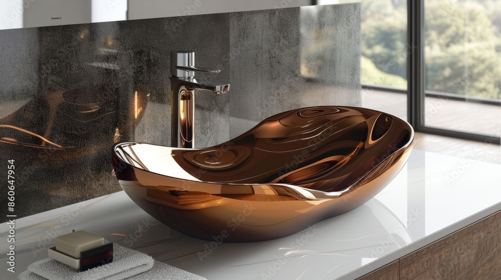 Modern copper washbasin in a bathroom Modern copper washbasin in a bathroom