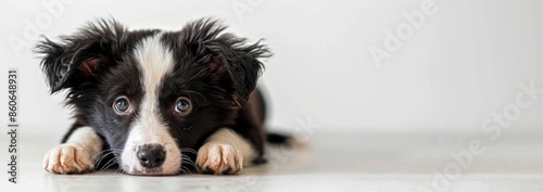 Black and White Border Collie Puppy Lying on Floor