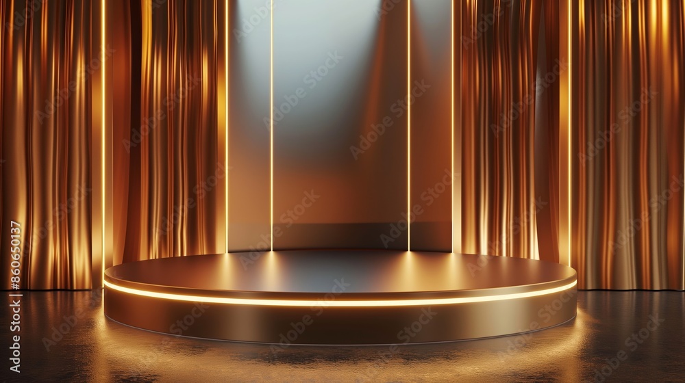An elegant, modern 3D empty podium set against a high-tech background, featuring a luxury product in a sophisticated display. The setup includes dynamic lighting and reflections, emphasizing the An elegant, modern 3D empty podium set against a high-tech background, featuring a luxury product in a sophisticated display. The setup includes dynamic lighting and reflections, emphasizing the