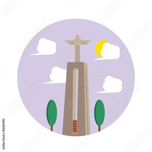Simple illustration Sanctuary of Christ the King in Lisbon, Portugal. vector illustration.