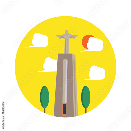 Simple illustration Sanctuary of Christ the King in Lisbon, Portugal. vector illustration.