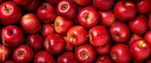 Fresh ripe red apples, closeup detail from above. Generative AI