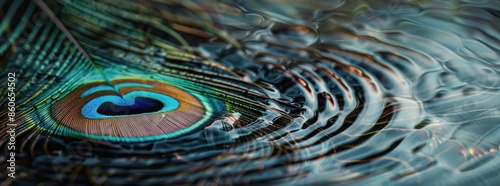 Vibrant Peacock Feathers Floating on Blue Water