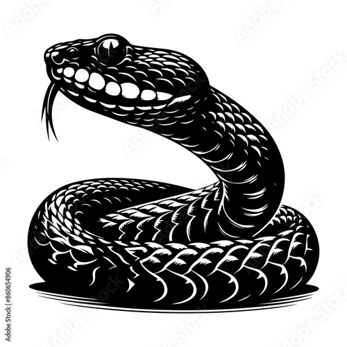 Russell's Viper danger wildlife snake, a black viper snake vector illustration isolated on a white background photo