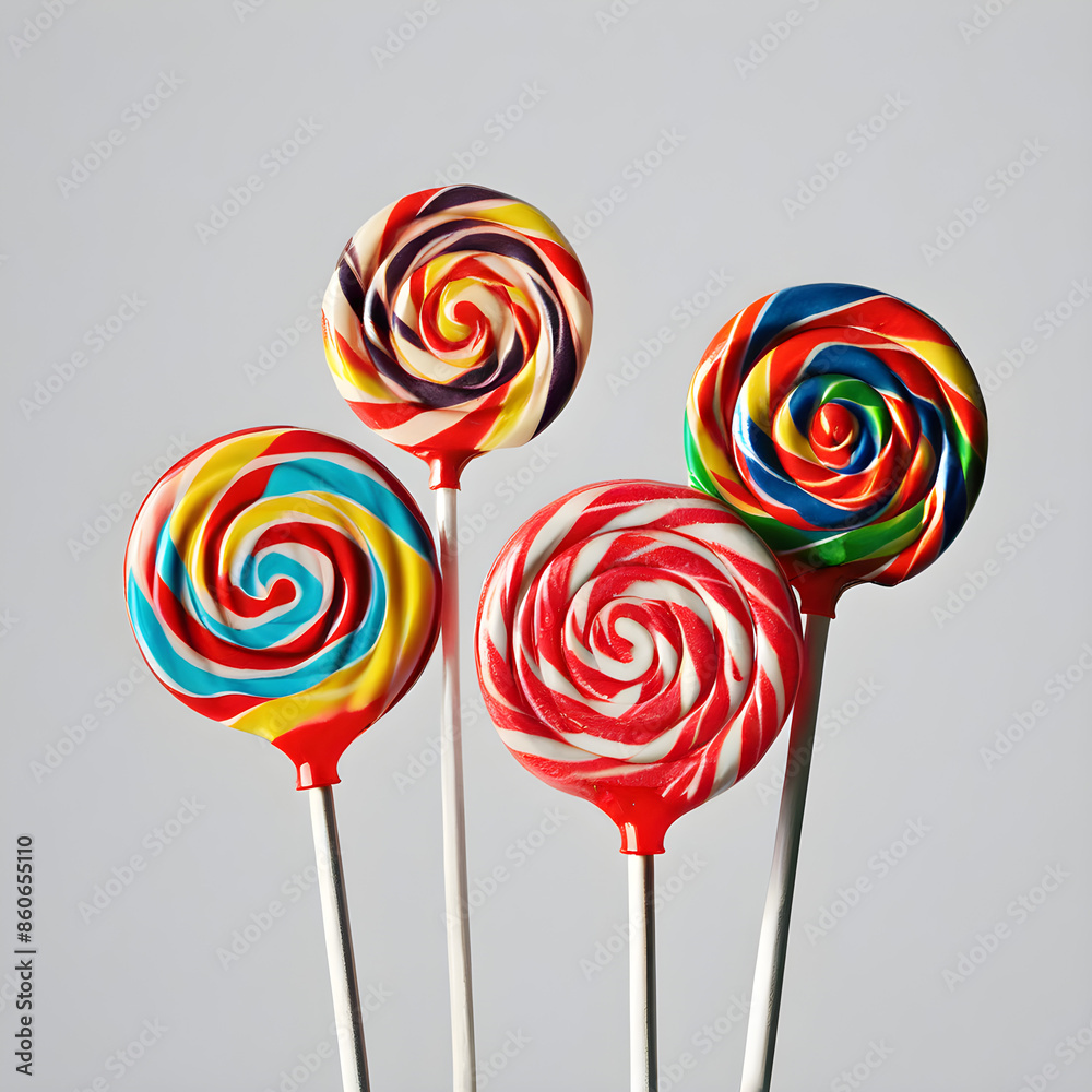Cuatro paletas en espiral, muy coloridas y sabrosas Cuatro paletas en espiral, muy coloridas y sabrosas