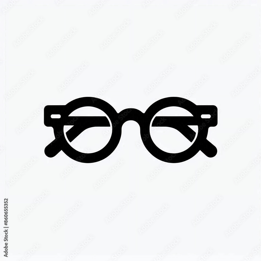 Fototapeta premium Simple classic black eye glasses icon on pure white background square