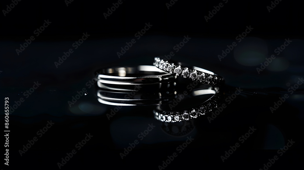 Elegant wedding rings for the bride and groom on a black background with highlights macro selective focus : Generative AI Elegant wedding rings for the bride and groom on a black background with highlights macro selective focus : Generative AI