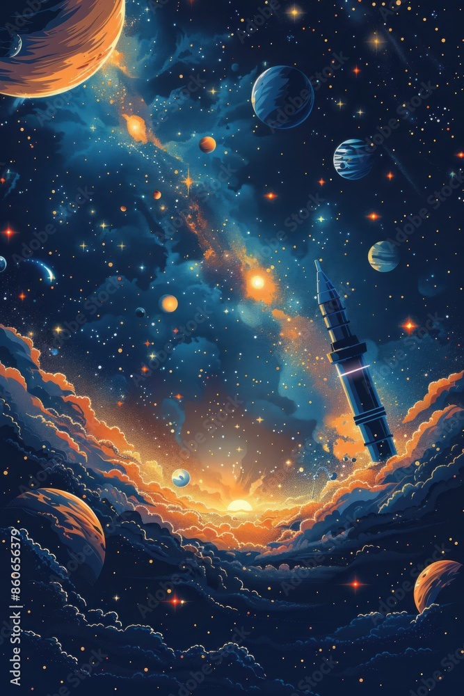 Rocket Launch Into Space with Planets and Stars. Rocket Launch Into Space with Planets and Stars.