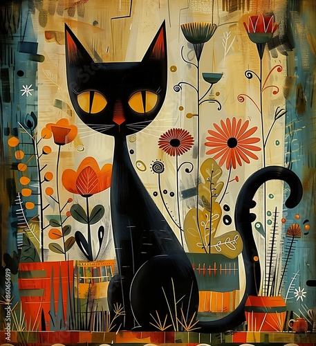 black kitty cat kitten sitting garden flowers baseman tall grass xray bright amber eyes zoomorphic photo