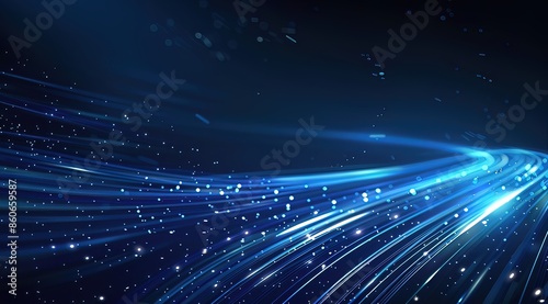 Radiant Blue Glowing Lines on a Dark Background with Shooting Stars. Dynamic and Luminous Streaks Creating a Futuristic and Cosmic Visual Effect, Perfect for Technology and Space-Themed Designs