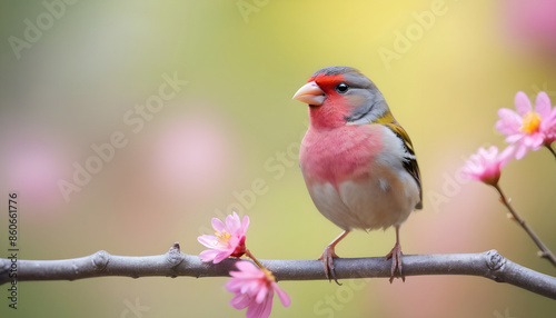 colourful tiny finch stands on a branch   Bird Photography © MRP Designer