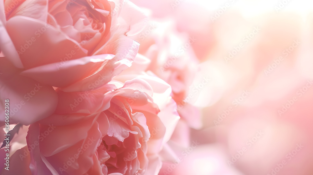 Obraz premium Delicate pink roses in soft color and blur style Selective focus To use as background for creative design for birthday Valentines Day wedding celebration : Generative AI