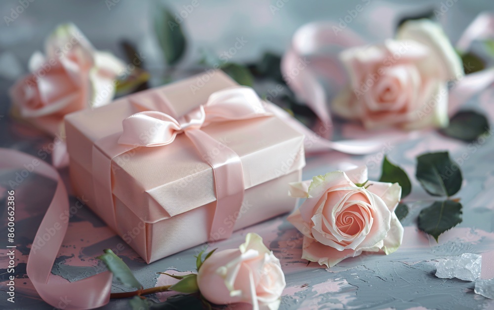 A gift with a pink ribbon and a pink rose in it A gift with a pink ribbon and a pink rose in it