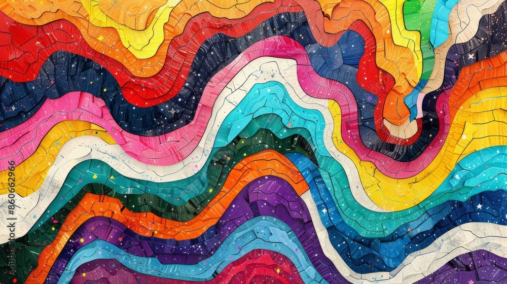 Colorful abstract waves with starry background
