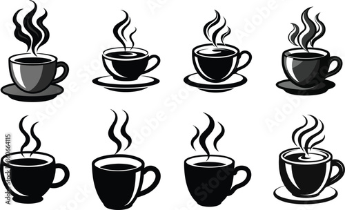 Coffee cup icons set Black and white design Vector illustration