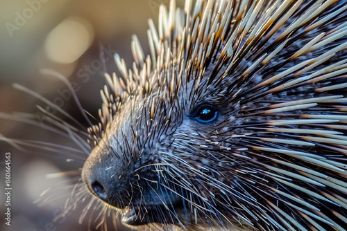 Close-up of a porcupine's face. photo