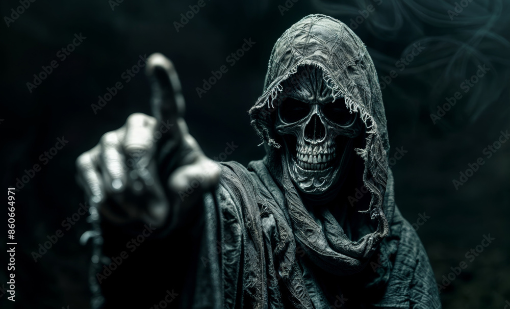 A skeleton ghost in the dark with fog A skeleton ghost in the dark with fog