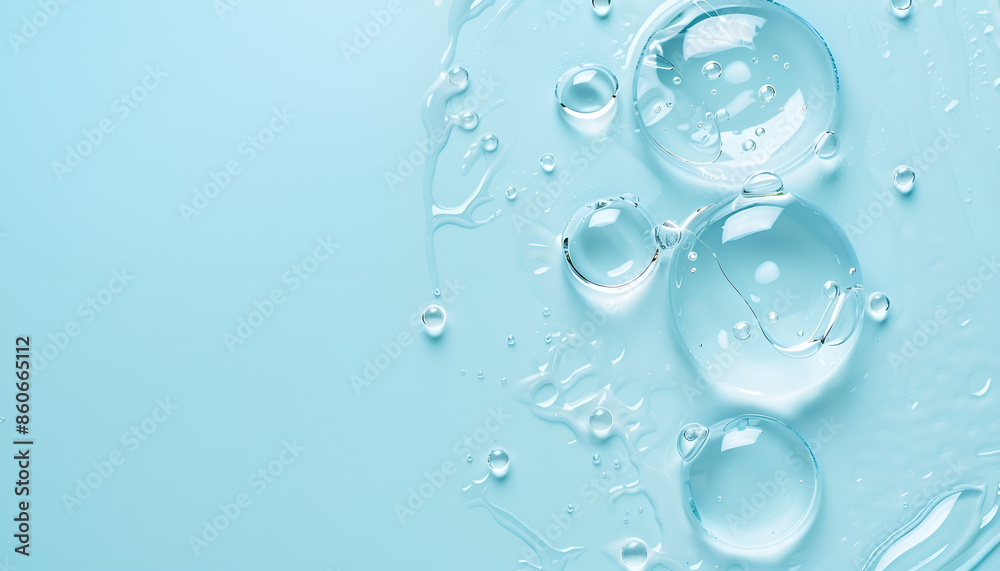 Clear cosmetic gel on light blue background, top view. Space for text Clear cosmetic gel on light blue background, top view. Space for text