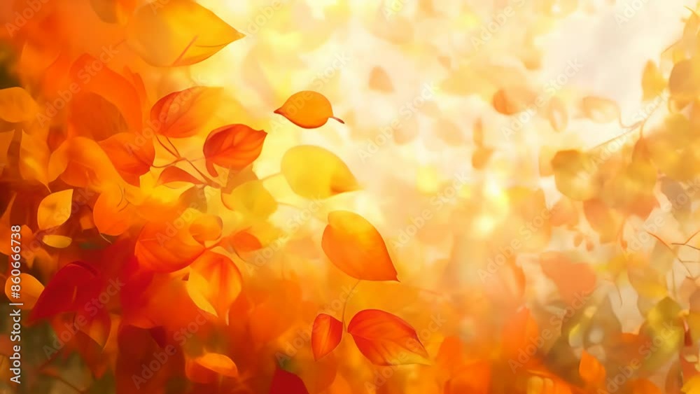 Autumn postcard with orange leaves on a yellow background