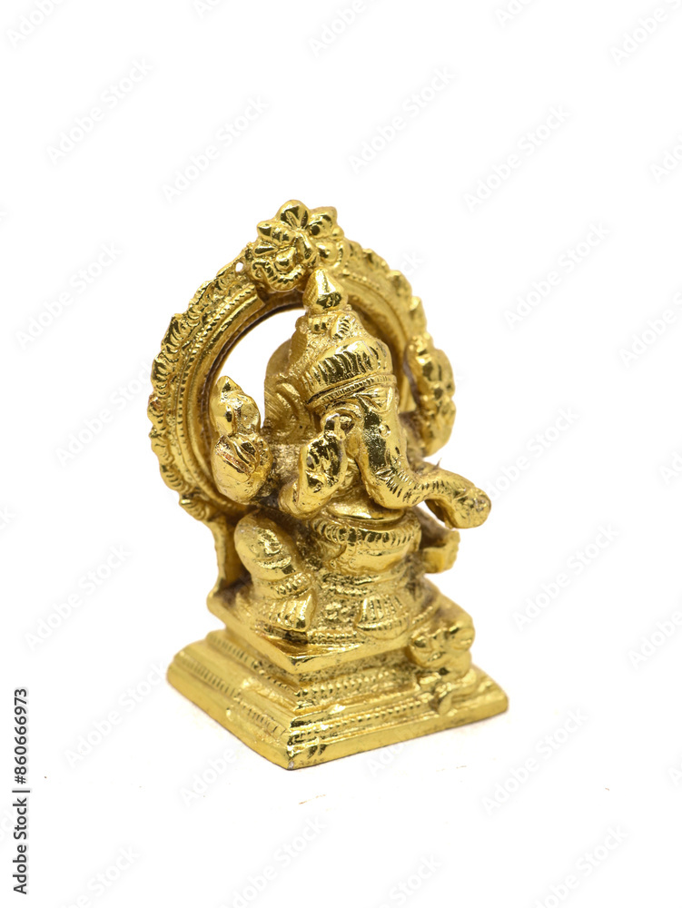 golden ganesha statue isolated on white background with clipping path.