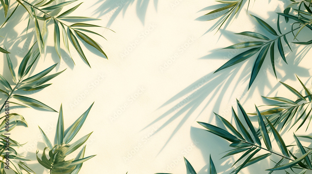 Green palm leaves frame on white background Green palm leaves frame on white background
