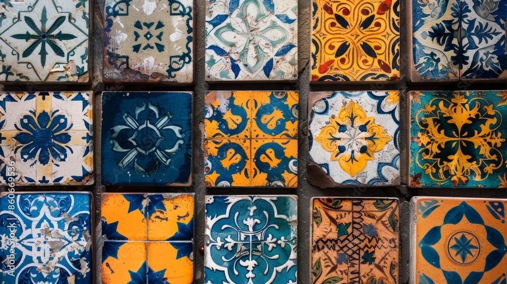 Diverse decorative tiles with intricate patterns Diverse decorative tiles with intricate patterns