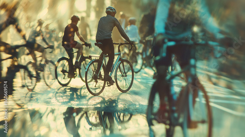 Wallpaper Mural Cyclists ride together through a city street, their reflections visible on the wet pavement. Dynamic city biking scene captures the motion and energy of cyclists navigating urban streets Torontodigital.ca